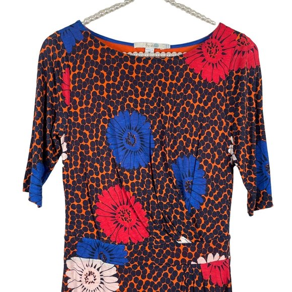 Boden Annie Floral Polka Dots Boat Neck 3/4 Short Knee Length Sheath Dress 4 - Picture 5 of 10